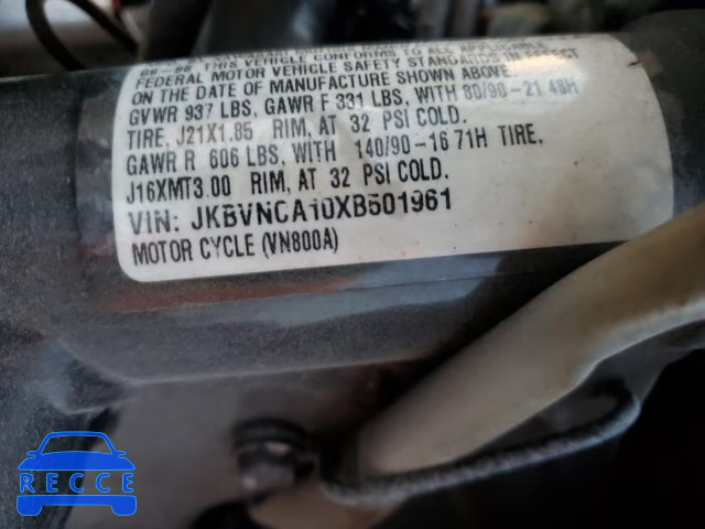 1999 KAWASAKI VN800 JKBVNCA10XB501961 зображення 9