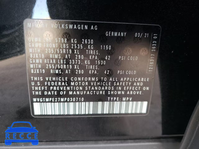 2021 VOLKSWAGEN ID.4 PRO S WVGTMPE27MP030710 image 9