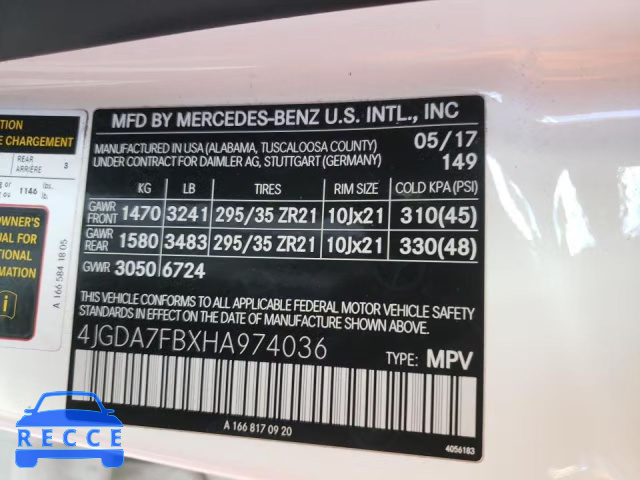 2017 MERCEDES-BENZ GLE 63 AMG 4JGDA7FBXHA974036 зображення 9