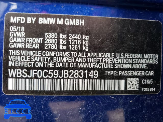 2018 BMW M5 WBSJF0C59JB283149 зображення 9