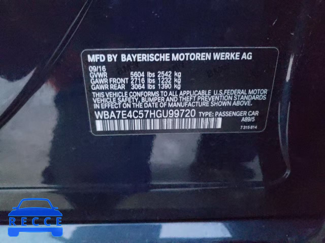 2017 BMW 740 XI WBA7E4C57HGU99720 зображення 9