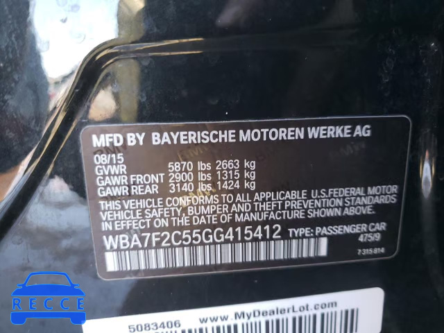 2016 BMW 750I XDRIV WBA7F2C55GG415412 зображення 9