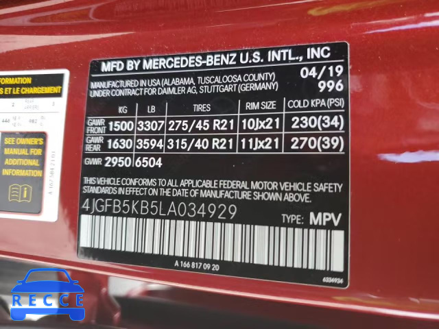 2020 MERCEDES-BENZ GLE 450 4M 4JGFB5KB5LA034929 image 13