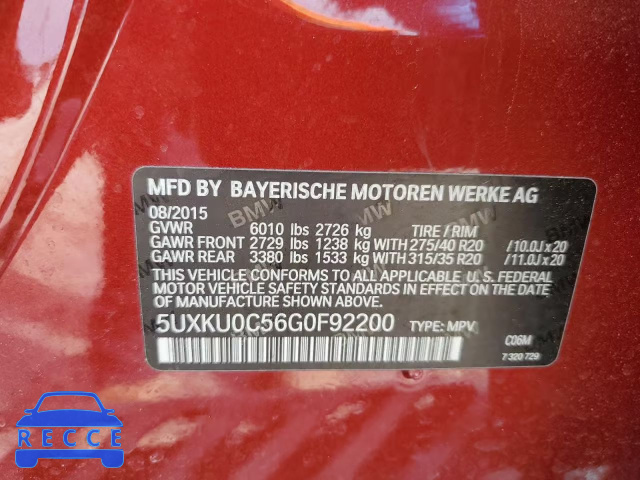 2016 BMW X6 SDRIVE3 5UXKU0C56G0F92200 image 12