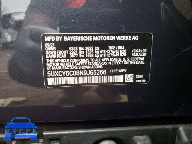 2022 BMW X6 XDRIVE4 5UXCY6C08N9J65266 image 12