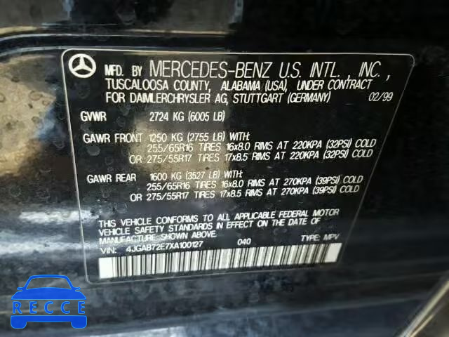 1999 MERCEDES-BENZ ML430 4JGAB72E7XA100127 зображення 9