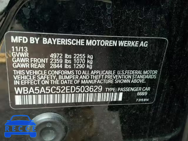 2014 BMW 528I WBA5A5C52ED503629 зображення 8