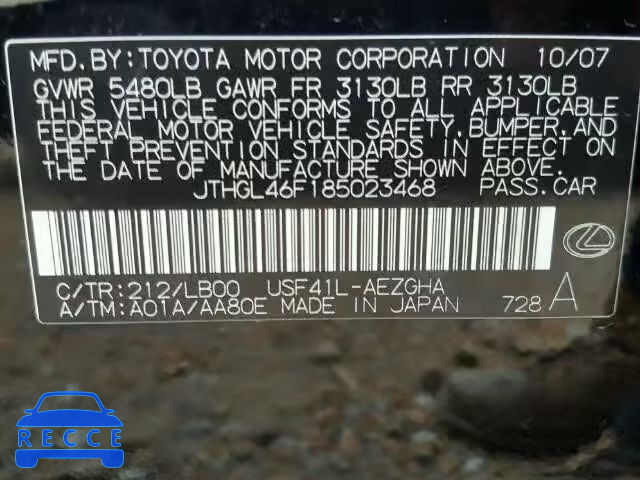 2008 LEXUS LS 460L JTHGL46F185023468 image 9