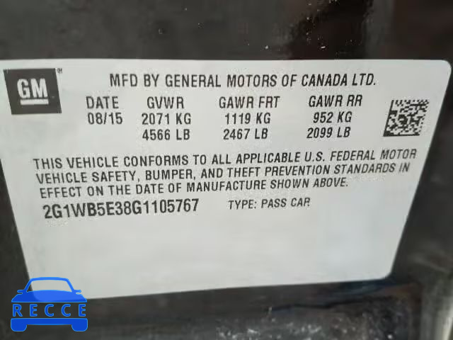 2016 CHEVROLET IMPALA LIM 2G1WB5E38G1105767 Bild 9