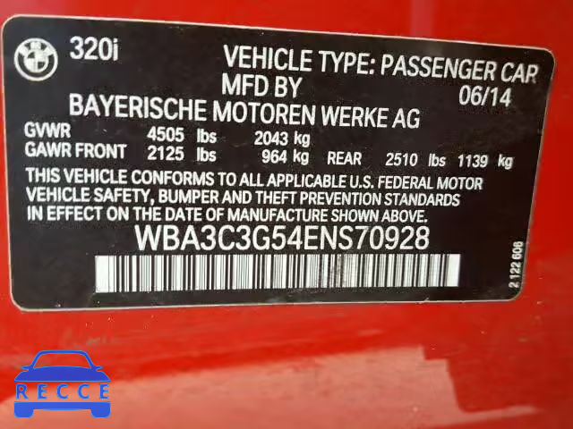 2014 BMW 320I XDRIV WBA3C3G54ENS70928 image 9