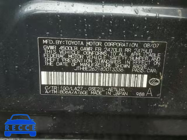 2008 LEXUS IS350 JTHBE262182013336 image 9