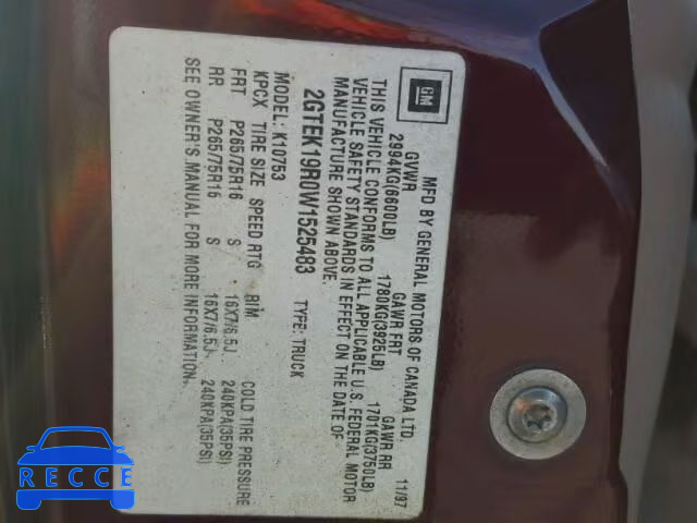 1998 GMC SIERRA K15 2GTEK19R0W1525483 image 9