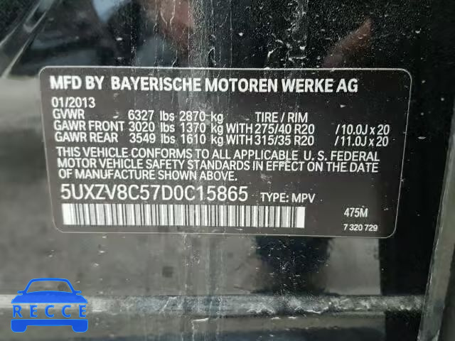 2013 BMW X5 XDRIVE5 5UXZV8C57D0C15865 зображення 9