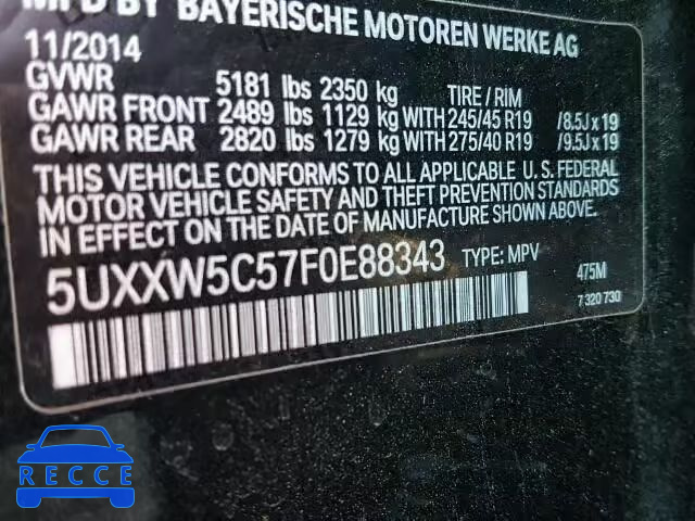 2015 BMW X4 XDRIVE 5UXXW5C57F0E88343 Bild 9