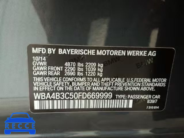 2015 BMW 435XI GRAN WBA4B3C50FD669999 зображення 9