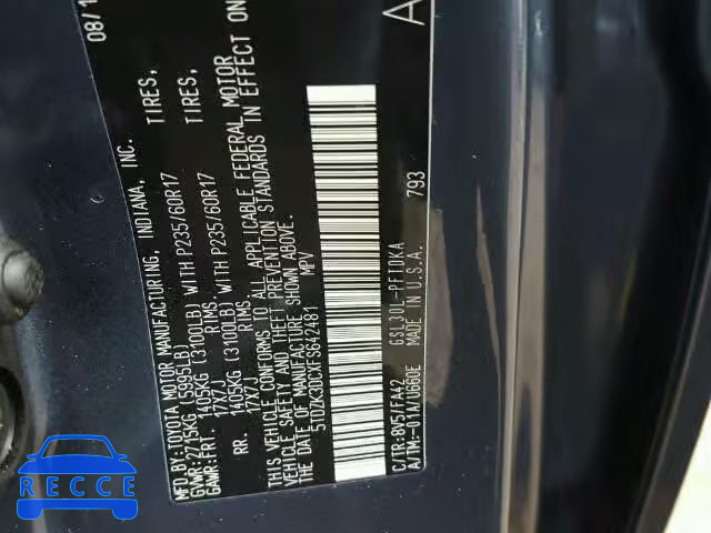 2015 TOYOTA SIENNA 5TDZK3DCXFS642481 image 9