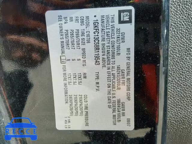 2008 GMC YUKON 1GKFC13C58R119543 image 9