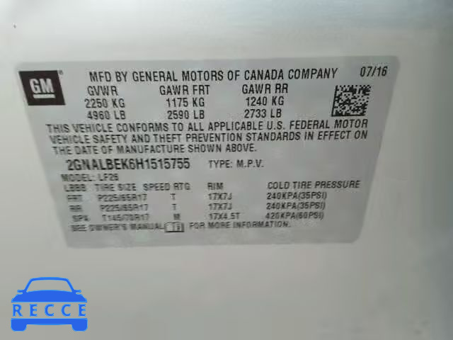 2017 CHEVROLET EQUINOX LS 2GNALBEK6H1515755 image 9