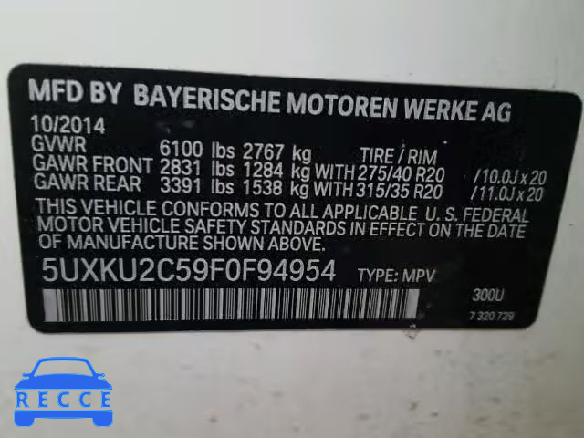 2015 BMW X6 XDRIVE3 5UXKU2C59F0F94954 image 9