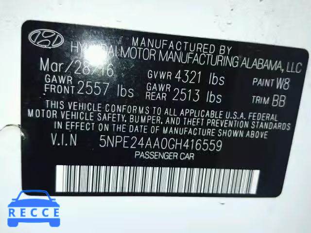 2016 HYUNDAI SONATA ECO 5NPE24AA0GH416559 image 9