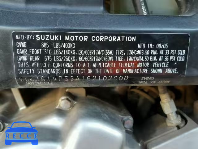 2006 SUZUKI SV650 JS1VP53A162102000 image 9