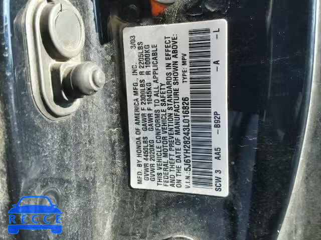 2003 HONDA ELEMENT DX 5J6YH28243L016826 зображення 9