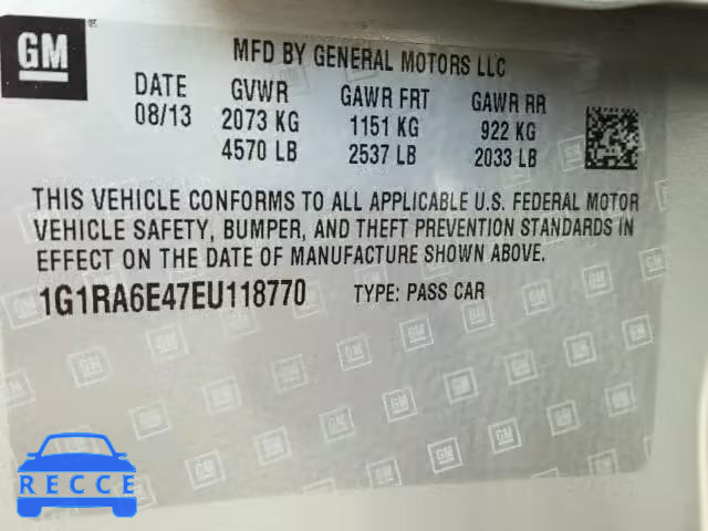 2014 CHEVROLET VOLT 1G1RA6E47EU118770 Bild 9