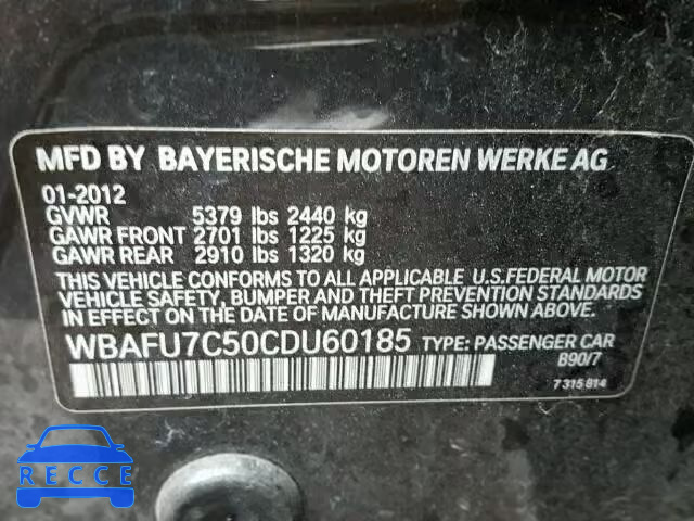 2012 BMW 535XI WBAFU7C50CDU60185 зображення 9