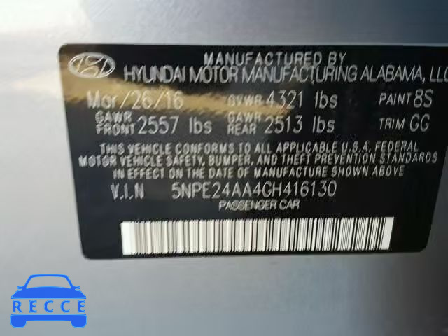 2016 HYUNDAI SONATA ECO 5NPE24AA4GH416130 image 9