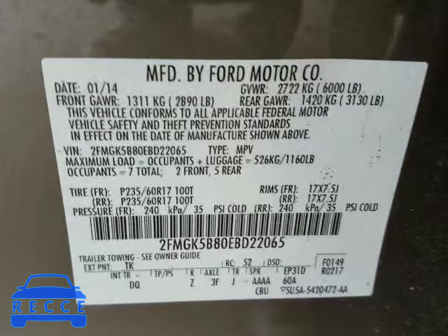 2014 FORD FLEX SE 2FMGK5B80EBD22065 зображення 9