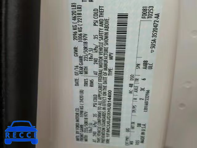 2017 FORD ESCAPE TIT 1FMCU0JDXHUB14400 image 9