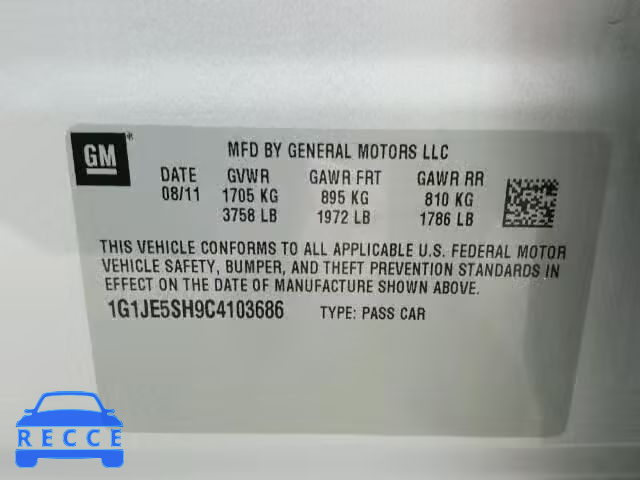 2012 CHEVROLET SONIC LTZ 1G1JE5SH9C4103686 image 9