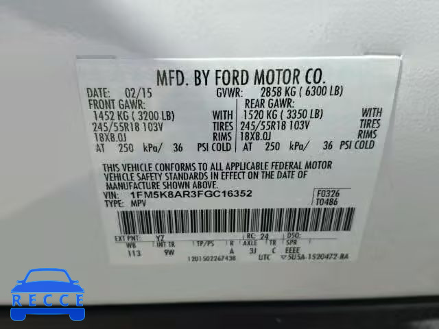 2015 FORD EXPLORER P 1FM5K8AR3FGC16352 image 9