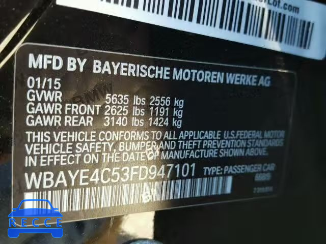 2015 BMW 740LI WBAYE4C53FD947101 image 9