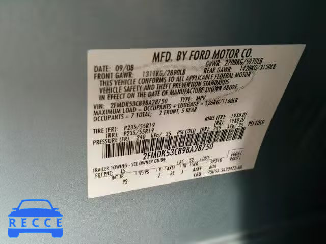 2009 FORD FLEX LIMIT 2FMDK53C89BA28750 зображення 9