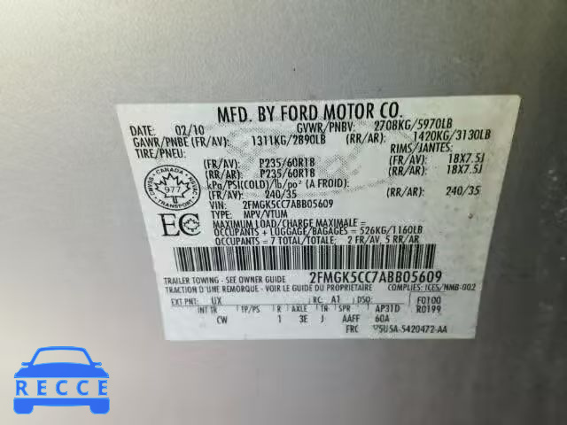 2010 FORD FLEX SEL 2FMGK5CC7ABB05609 image 9