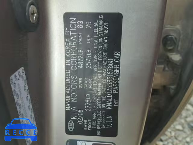 2008 KIA AMANTI KNALD125585167868 image 9