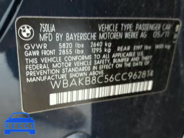 2012 BMW 750LI WBAKB8C56CC962814 image 9