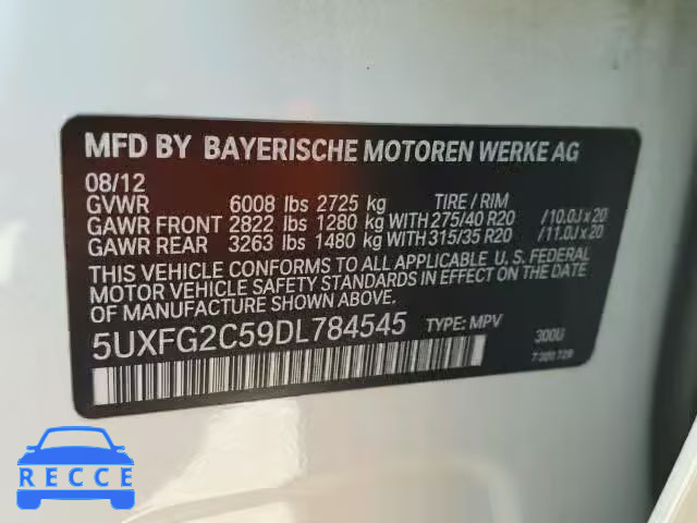 2013 BMW X6 XDRIVE3 5UXFG2C59DL784545 image 9