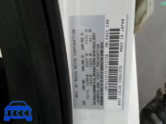 2015 MAZDA 6 TOURING JM1GJ1V57F1215108 зображення 9