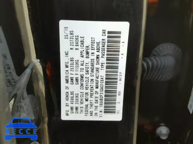 2016 ACURA TLX 19UUB2F31GA010647 Bild 9