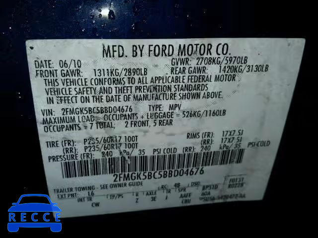 2011 FORD FLEX SE 2FMGK5BC5BBD04676 image 9