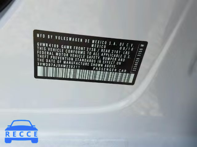 2017 VOLKSWAGEN JETTA SE 3VWDB7AJ9HM228211 image 9