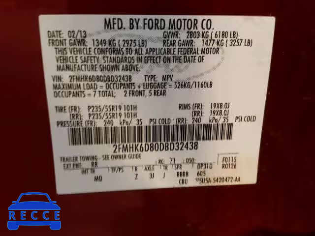 2013 FORD FLEX LIMIT 2FMHK6D80DBD32438 Bild 9