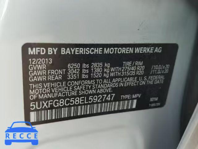 2014 BMW X6 XDRIVE5 5UXFG8C58EL592747 зображення 9