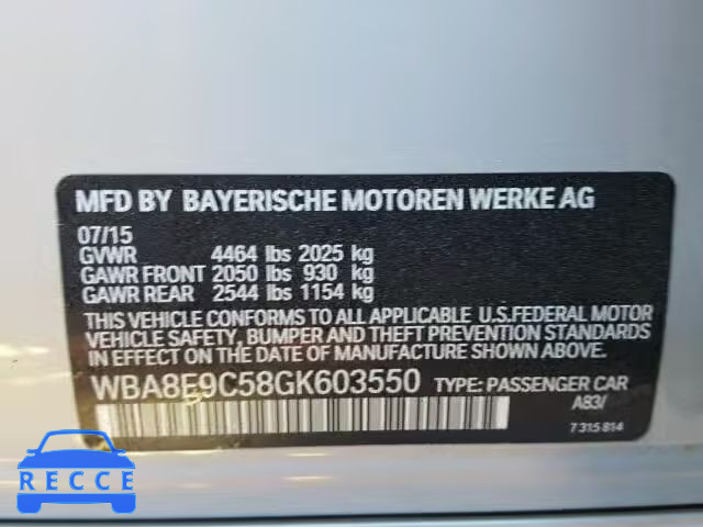 2016 BMW 328I SULEV WBA8E9C58GK603550 зображення 9