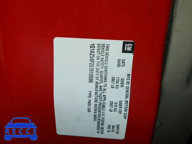 2005 CHEVROLET COBALT LT 1G1AZ54F257619566 image 9