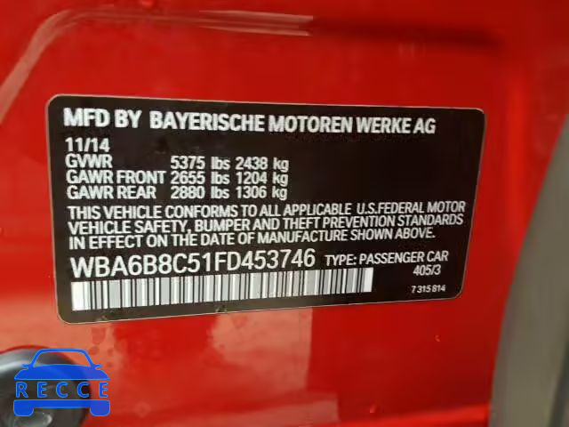 2015 BMW 640XI GRAN WBA6B8C51FD453746 Bild 9