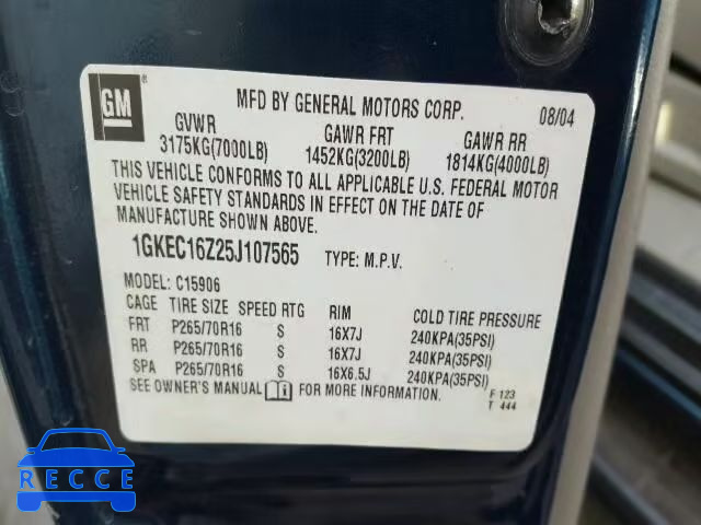 2005 GMC YUKON XL C 1GKEC16Z25J107565 image 9