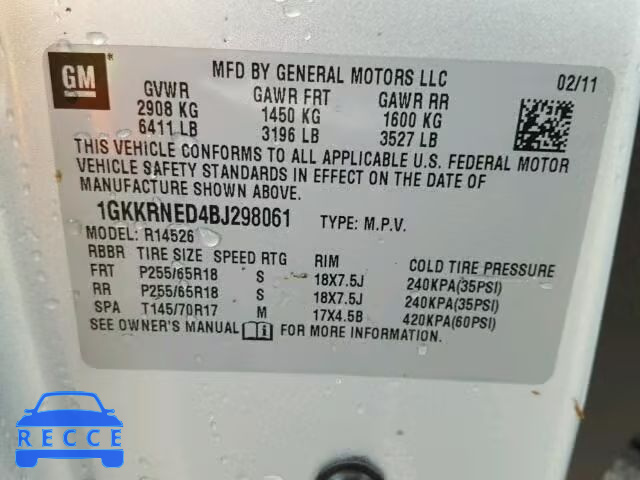 2011 GMC ACADIA SLE 1GKKRNED4BJ298061 Bild 9